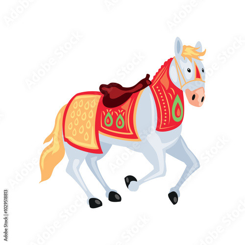 traditional indian white horse galloping