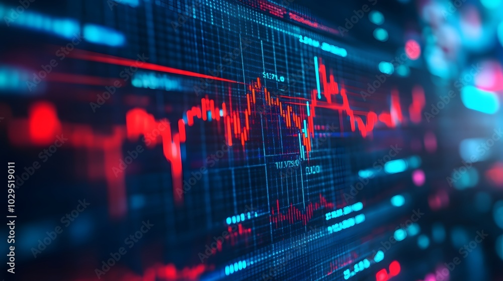 Close up shot on digital screen data value of stock market change and volatility prices profit or loss Close up shot on digital screen data value of stock market change and volatility prices profit or loss