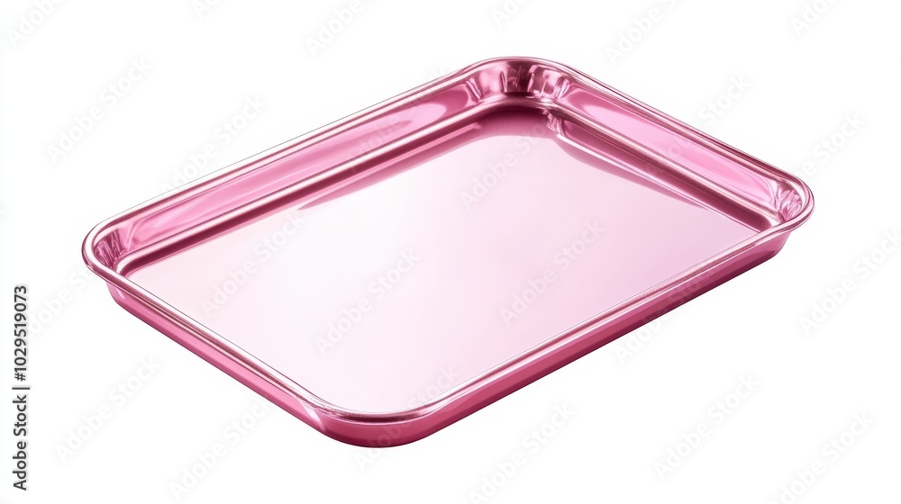 Pink metal tray with a shiny surface on a white isolated background. Pink metal tray with a shiny surface on a white isolated background.