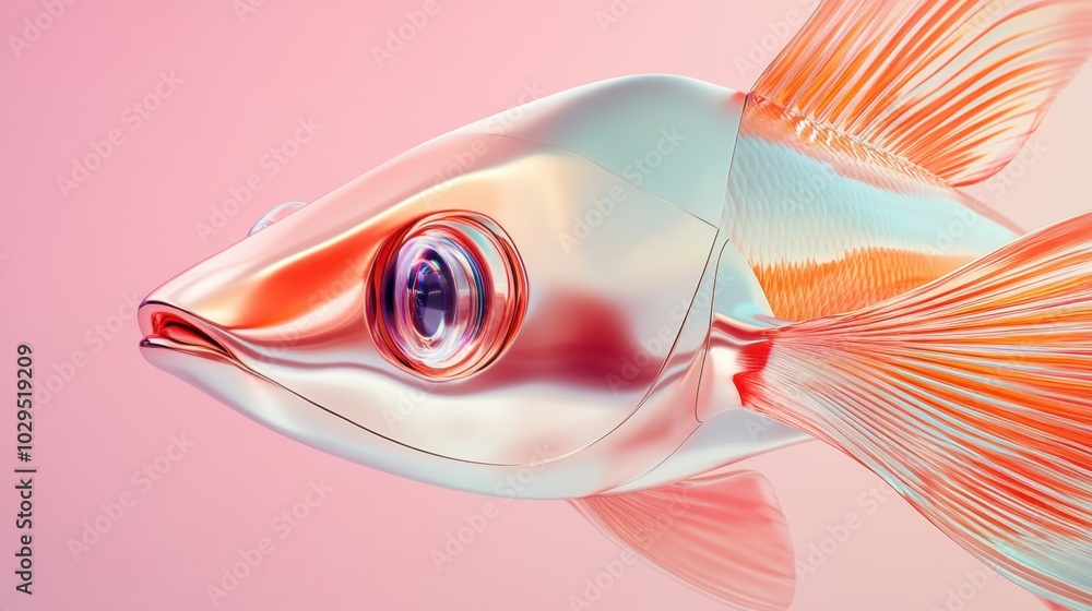 Futuristic robotic fish with metallic scales for ocean-themed digital design Futuristic robotic fish with metallic scales for ocean-themed digital design