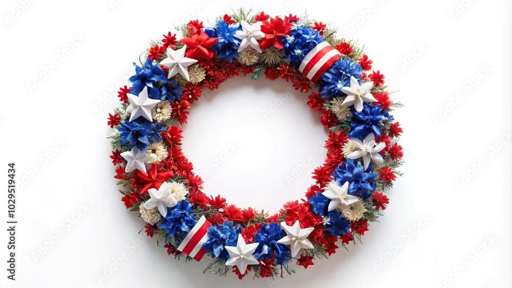Wreath with red white blue ribbons isolated on white background Wreath with red white blue ribbons isolated on white background