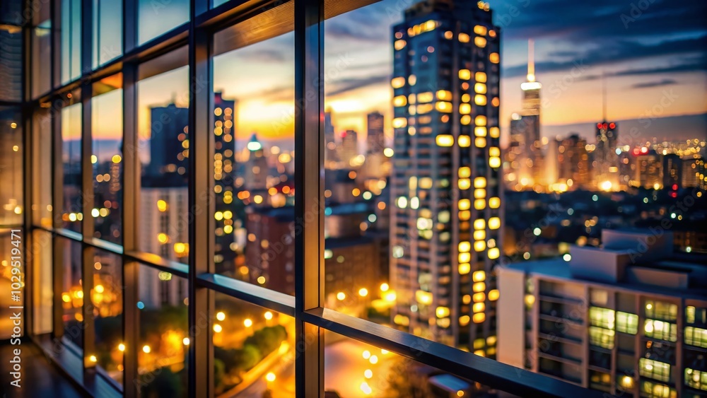 Nighttime Cityscape with Apartment Focus and Twinkling Lights Background Nighttime Cityscape with Apartment Focus and Twinkling Lights Background