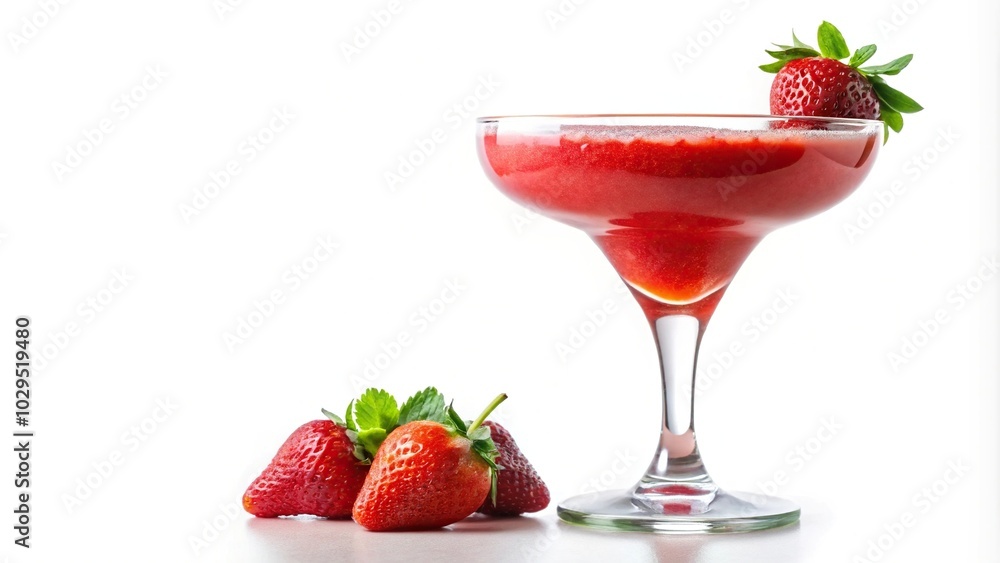 Refreshing aerial view of a Strawberry Daiquiri cocktail on white background Refreshing aerial view of a Strawberry Daiquiri cocktail on white background