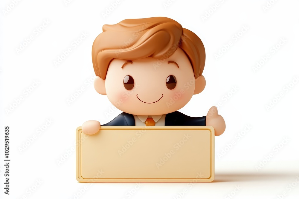 Cartoon businessman holding a blank sign, cheerful expression, white isolate background. Cartoon businessman holding a blank sign, cheerful expression, white isolate background.