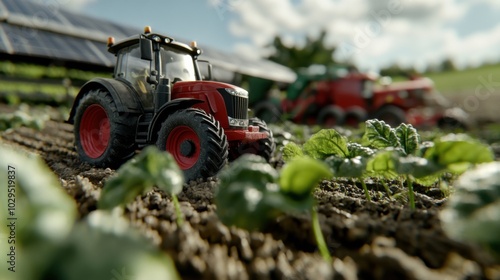 Innovative solar-powered agriculture with modern tractors for sustainable farming photo