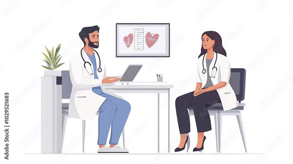 Doctor reviewing EKG with patient. . Doctor reviewing EKG with patient. .