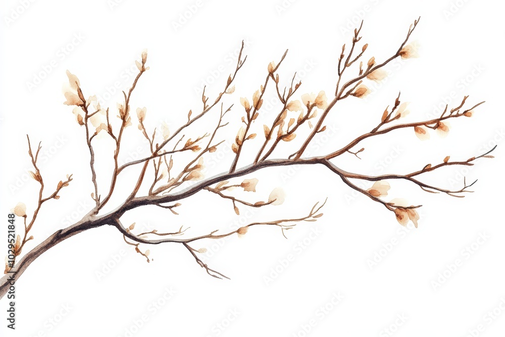 Branch with buds, white isolated background Branch with buds, white isolated background