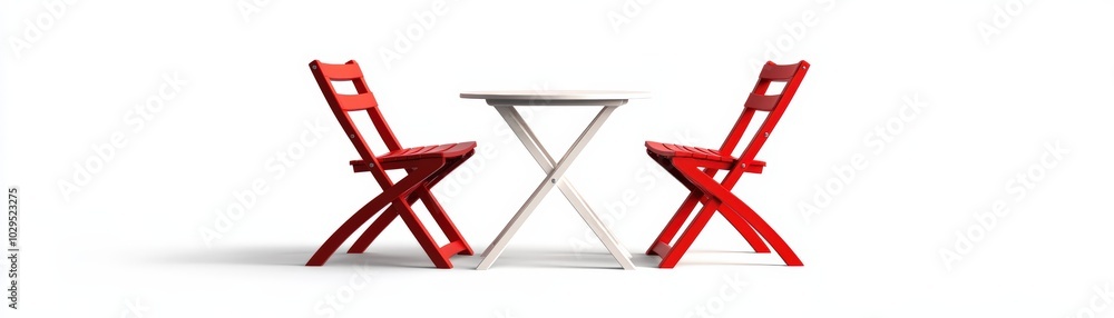 Red chairs and a white table on a white isolated background. Red chairs and a white table on a white isolated background.