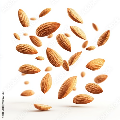 Wallpaper Mural Falling almonds, white isolated background. Torontodigital.ca