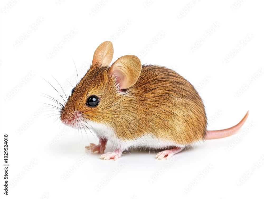 A small brown mouse on a white isolated background.