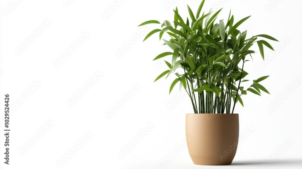 Fototapeta premium Spring-inspired japanese lucky bamboo plant in minimalist pot for modern interiors