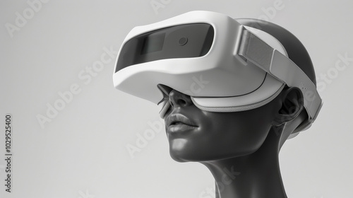 virtual reality headset is worn by mannequin, showcasing idealized future self. sleek design and modern aesthetics evoke sense of innovation and technology photo