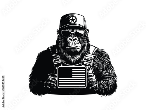 Army Gorilla Silhouette - Patriotic Veterans Day Vector Design