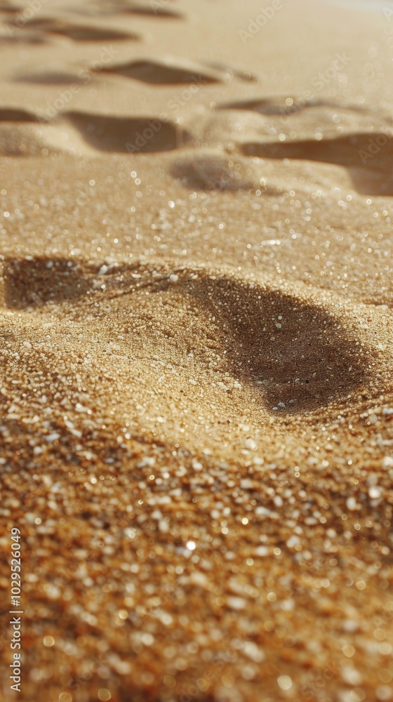 Footprints in golden sand at a tranquil beach during a sunny afternoon Footprints in golden sand at a tranquil beach during a sunny afternoon