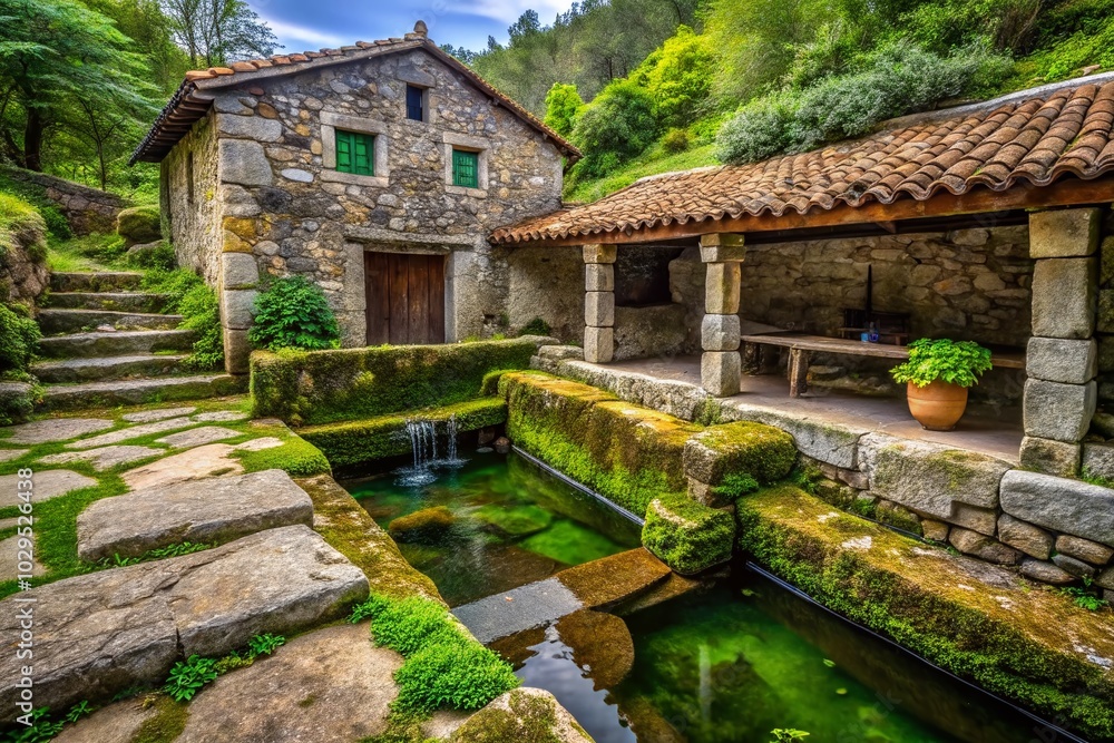 Fototapeta premium Old Traditional Public Washhouse in Portugal - Historical Architecture and Cultural Heritage