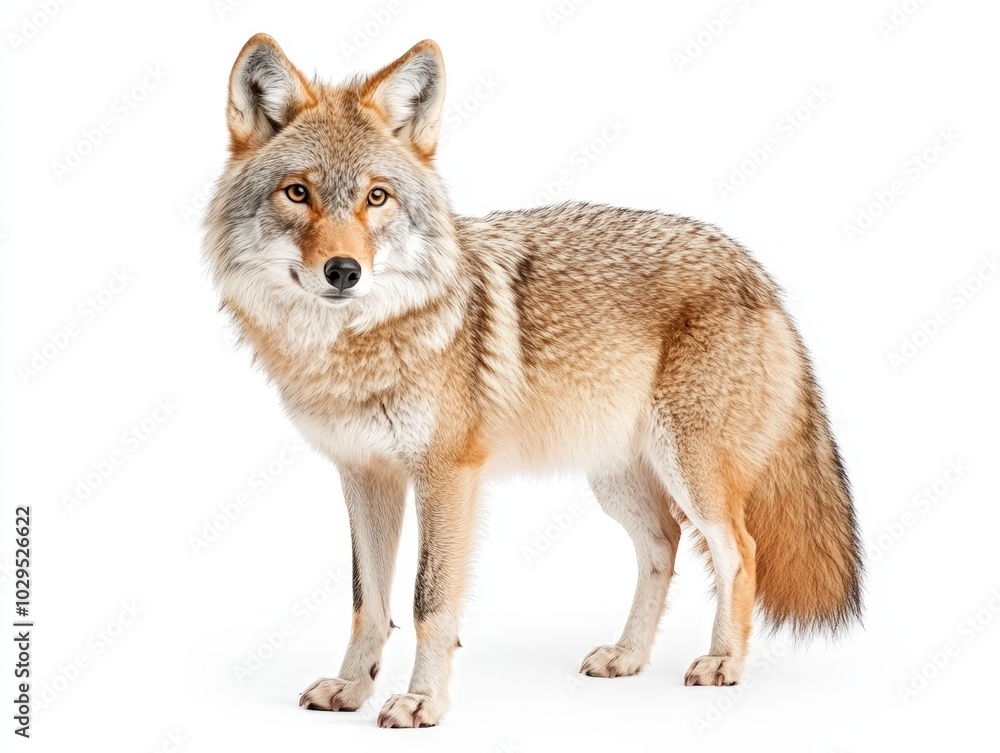 Coyote standing gracefully, white isolated background. Coyote standing gracefully, white isolated background.