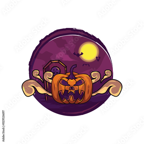 Scary halloween pumpkin in horor background illustration