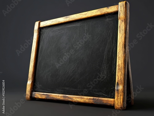 Wooden frame chalkboard on a dark background, useful for creative projects. photo