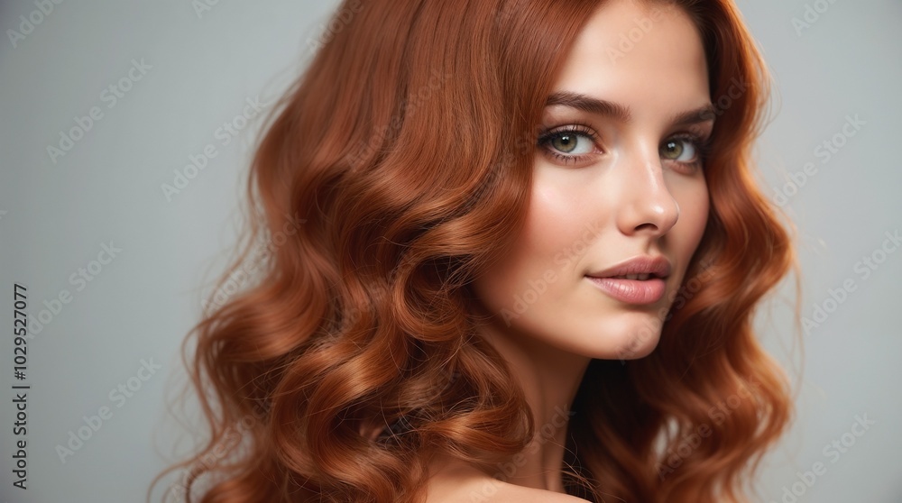custom made wallpaper toronto digitalA stunning woman with long, curly red hair poses in profile. Her elegant style and captivating gaze express beauty and sophistication. Ideal for concepts of style, beauty, and femininity.