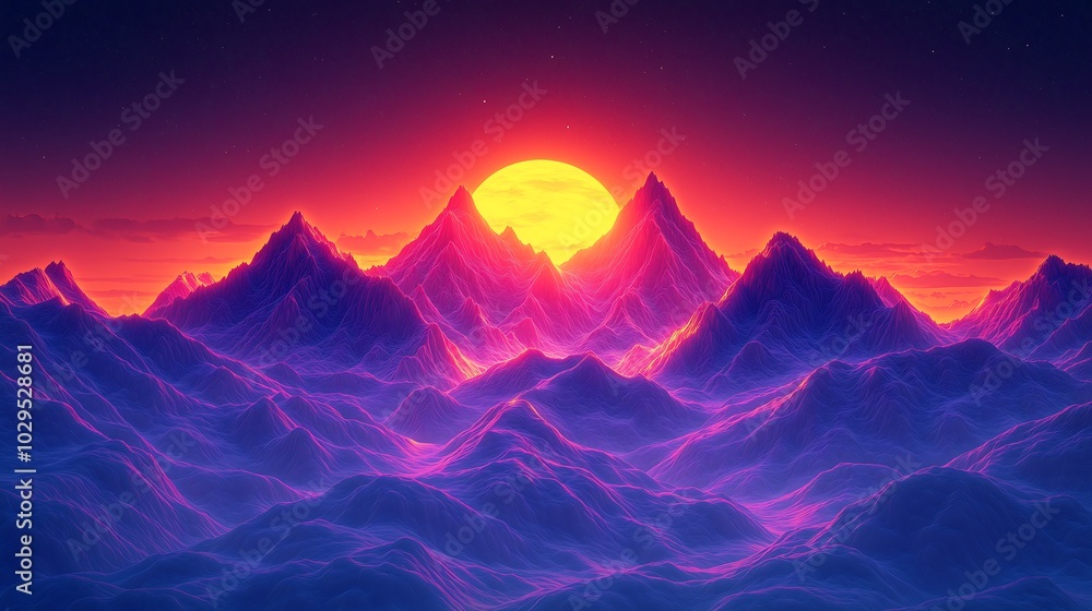 Vibrant sunset over mountain peaks Vibrant sunset over mountain peaks