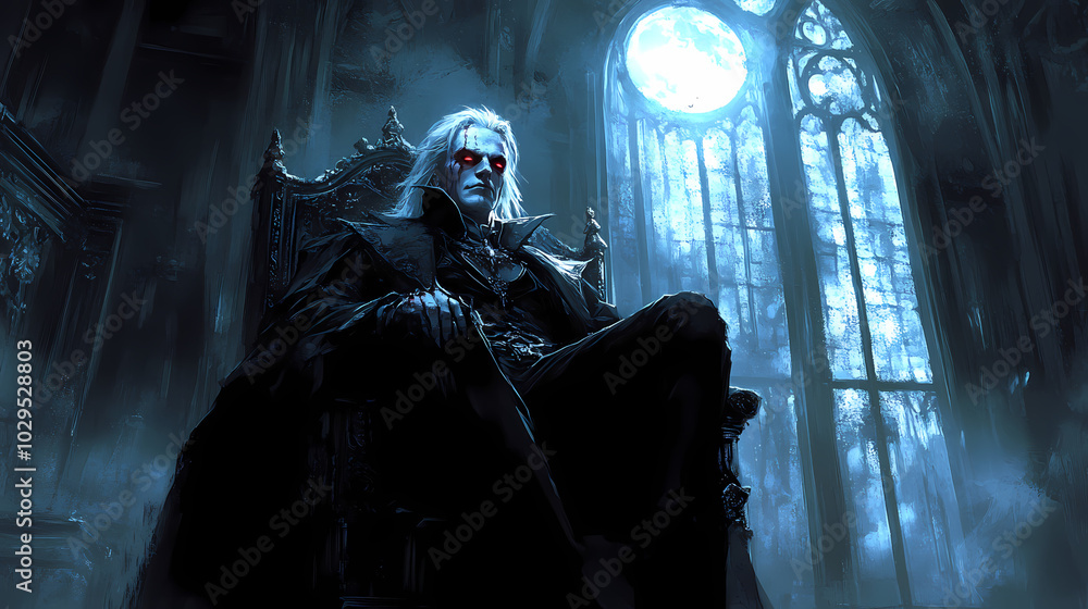 Anime Vampire Lord in Moonlit Gothic Castle Anime Vampire Lord in Moonlit Gothic Castle