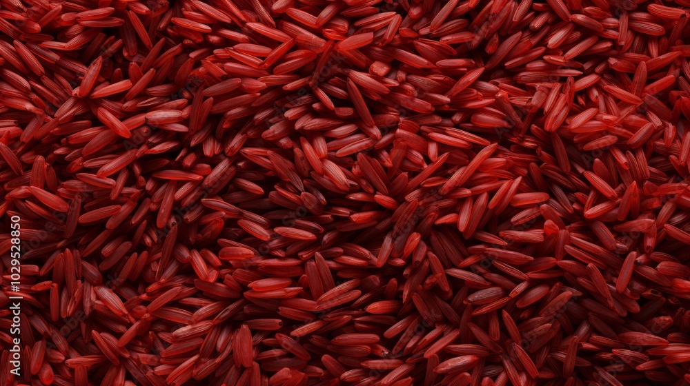 Fototapeta premium Red rice background image with many rice pieces in same color. Neural network ai generated art