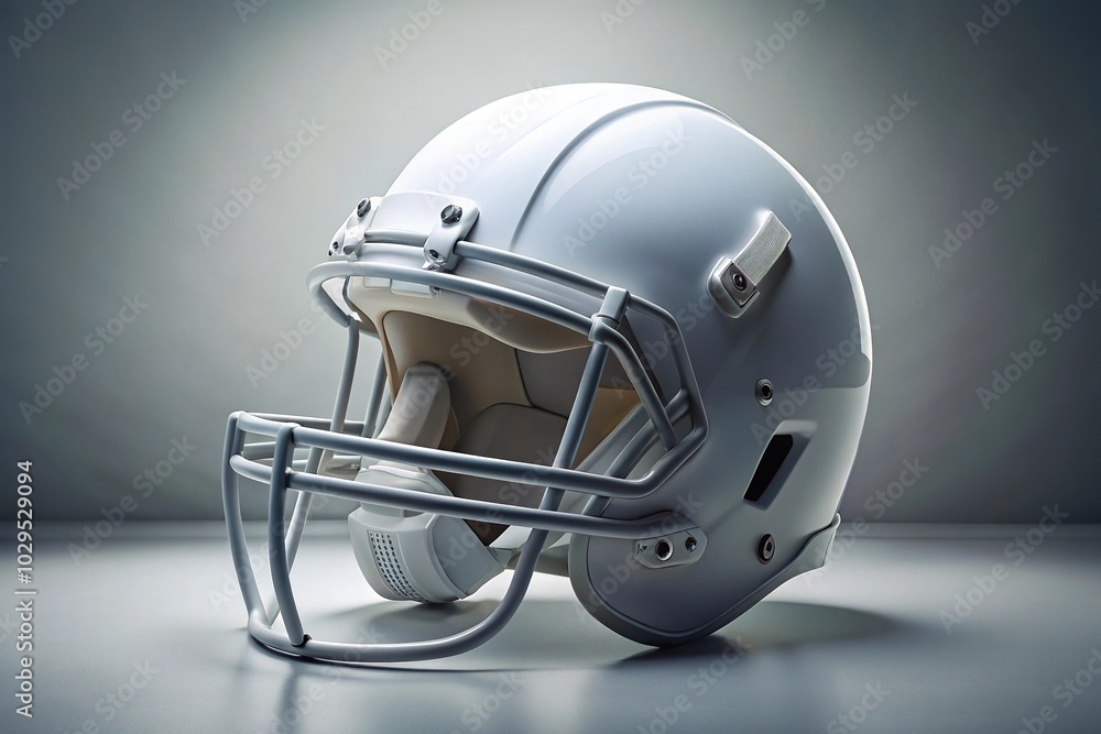 Fototapeta premium Modern white football helmet with a blurred background to showcase depth of field