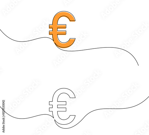 Vector illustration of an orange euro symbol with continuous line design, ideal for finance and currency themes.