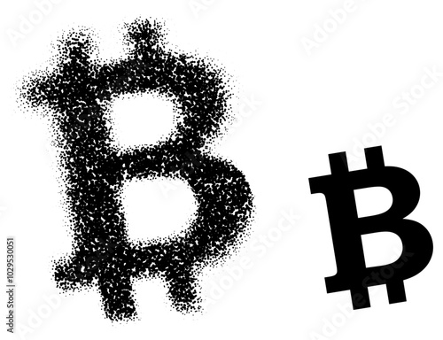 Vector illustration of a bitcoin symbol with stippling texture, creating a dotted effect, ideal for cryptocurrency and digital finance themes.