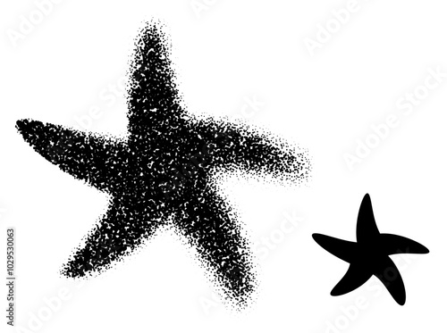 Vector illustration of a starfish shape with stippling texture, creating a dotted effect, ideal for artistic or decorative designs.