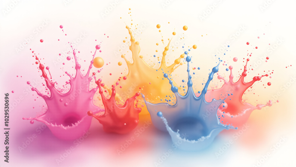 A Vibrant Canvas: Colored Liquids Splashing Against a White Wall, Creating Beautiful Abstract Visuals. A Vibrant Canvas: Colored Liquids Splashing Against a White Wall, Creating Beautiful Abstract Visuals.