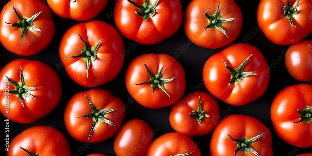 Flat lay of fresh tomatoes on black surface Flat lay of fresh tomatoes on black surface