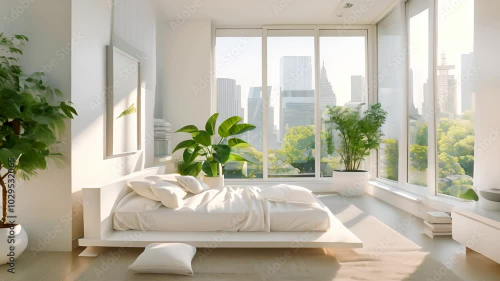 Modern Bedroom with City View and Minimalist Decor Modern Bedroom with City View and Minimalist Decor