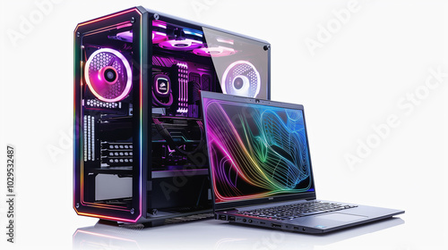 High-performance gaming PC with RGB lighting and advanced cooling system.
