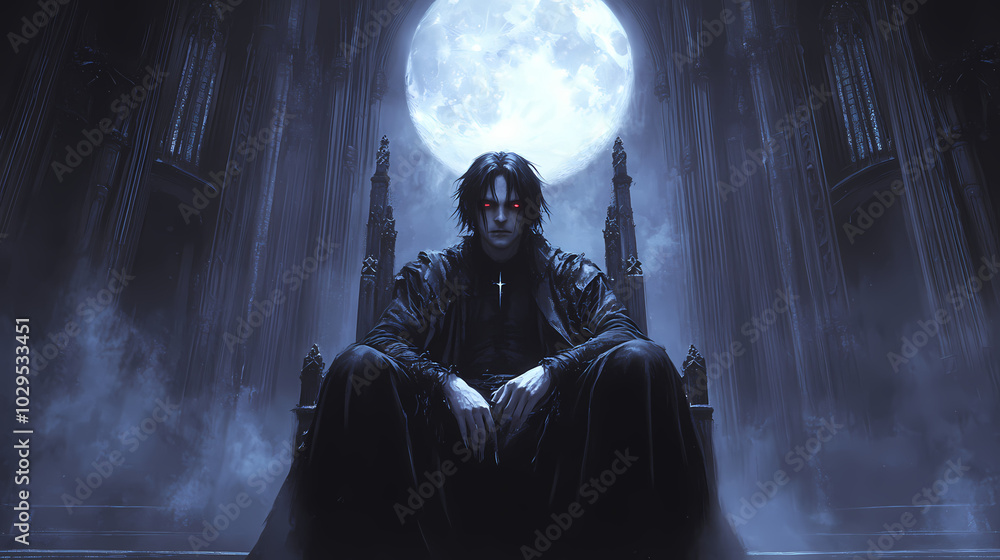 Fototapeta premium Dark-Fantasy Vampire Lord in Gothic Castle: Anime Art