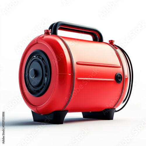 Vibrant red portable speaker, ideal for outdoor gatherings, white isolate background.