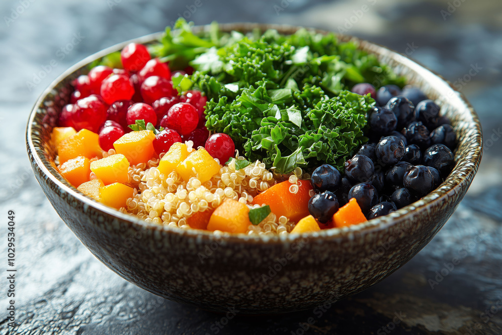 A vibrant bowl filled with superfood showcasing a healthy rainbow of ingredients A vibrant bowl filled with superfood showcasing a healthy rainbow of ingredients