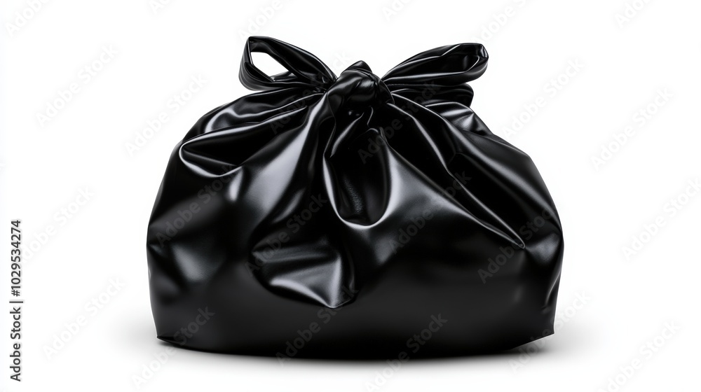 Black garbage bag tied securely, isolated on white background. Black garbage bag tied securely, isolated on white background.
