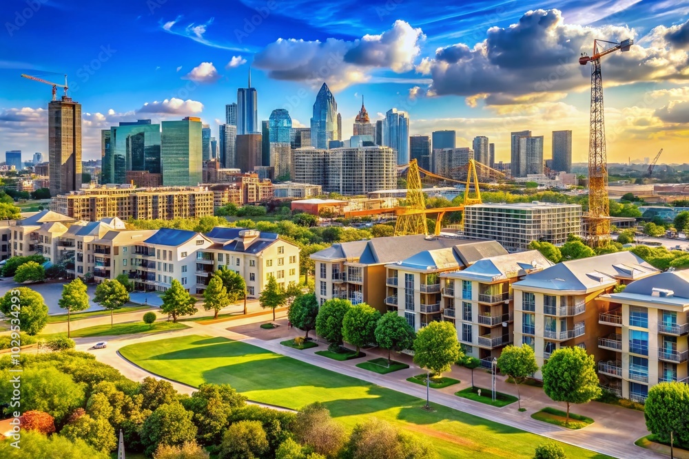 Fototapeta premium Panoramic View of New Residential Development in Dallas – Modern Houses and Apartments Under Construction