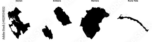 Darien, Embera, Herrera, Kuna Yala outline maps