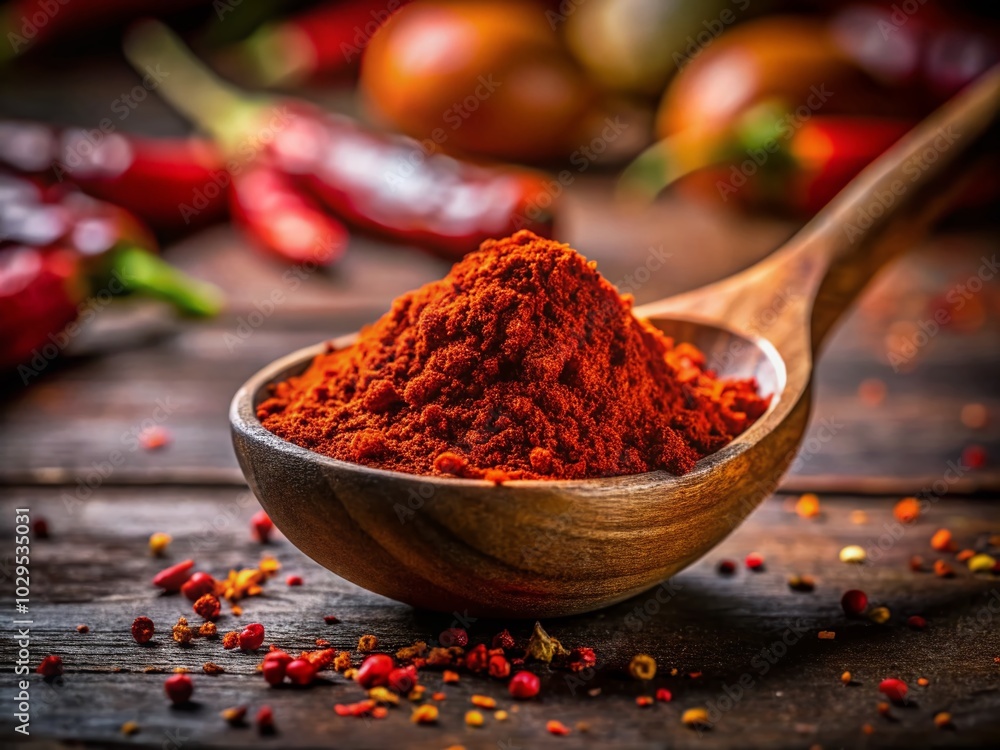 Paprika Spice in Wooden Spoon - Low Light Photography for Culinary Art Paprika Spice in Wooden Spoon - Low Light Photography for Culinary Art