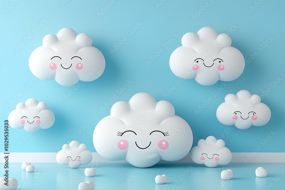 A group of white clouds sitting on top of a blue wall A group of white clouds sitting on top of a blue wall