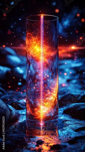 Magical Glass Cylinder Emitting Cosmic Light in Dark Environment