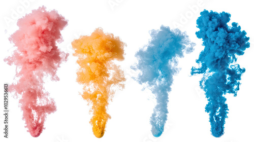 Vibrant Smoke Bombs Exploding on White Background Generative AI