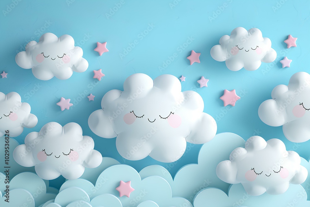 A group of white clouds sitting on top of a blue wall A group of white clouds sitting on top of a blue wall