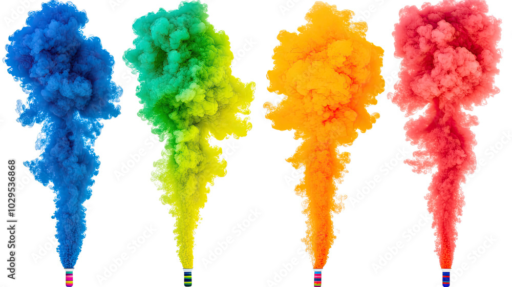 Colorful Smoke Bombs Create Vibrant Clouds on White Generative AI