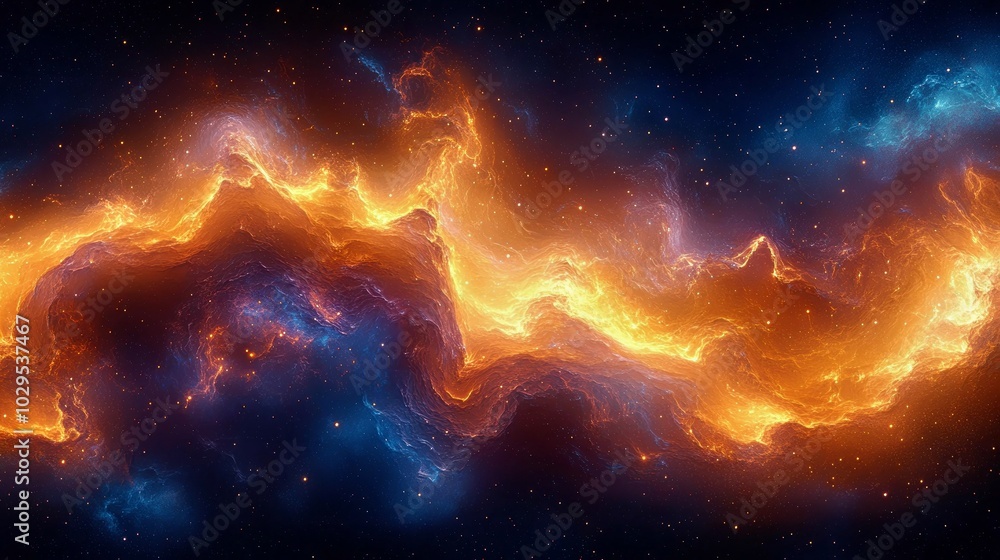 Obraz premium Stunning Cosmic Nebula with Fiery Orange and Blue Colors