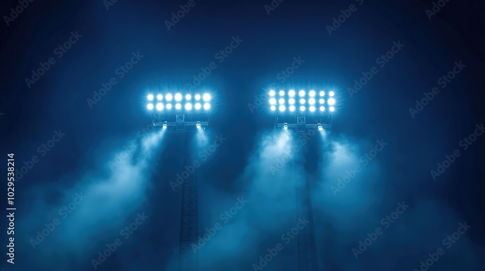 Obraz premium Stadium lights at the night, electrifying atmosphere for thrilling soccer action.
