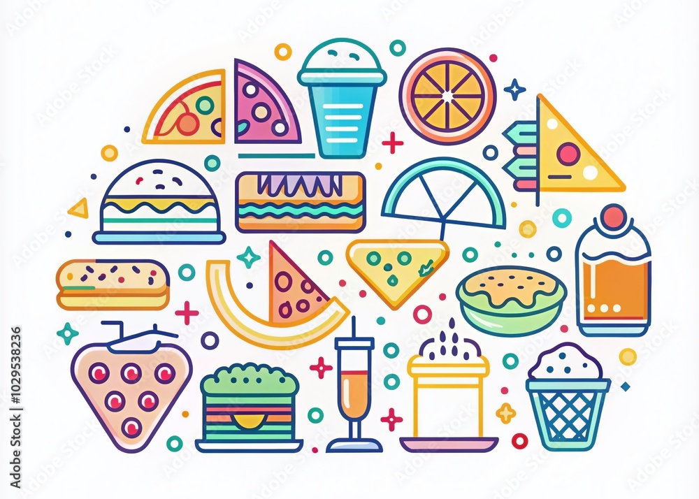 Pizza Icons Collection features delightful line art of fast food and bakery themes, perfect for enhancing your creative projects with unique visual Pizza Icons Collection features delightful line art of fast food and bakery themes, perfect for enhancing your creative projects with unique visual