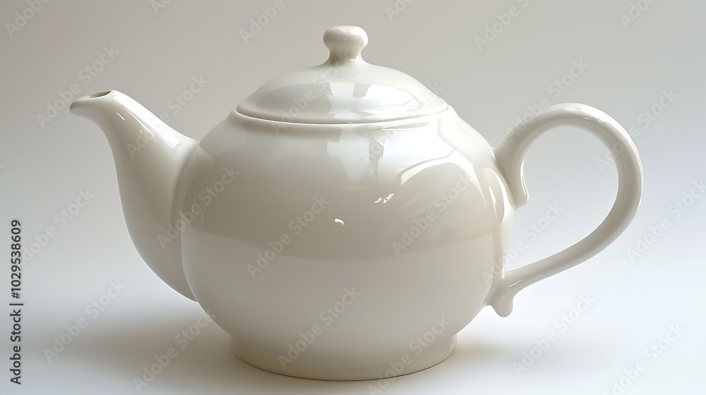 A classic white porcelain teapot with a rounded body, smooth surface, and a small spout and handle A classic white porcelain teapot with a rounded body, smooth surface, and a small spout and handle